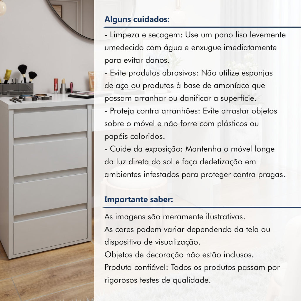 Penteadeira 5 Gavetas 100% MDF sem Espelho Giulia Yescasa
