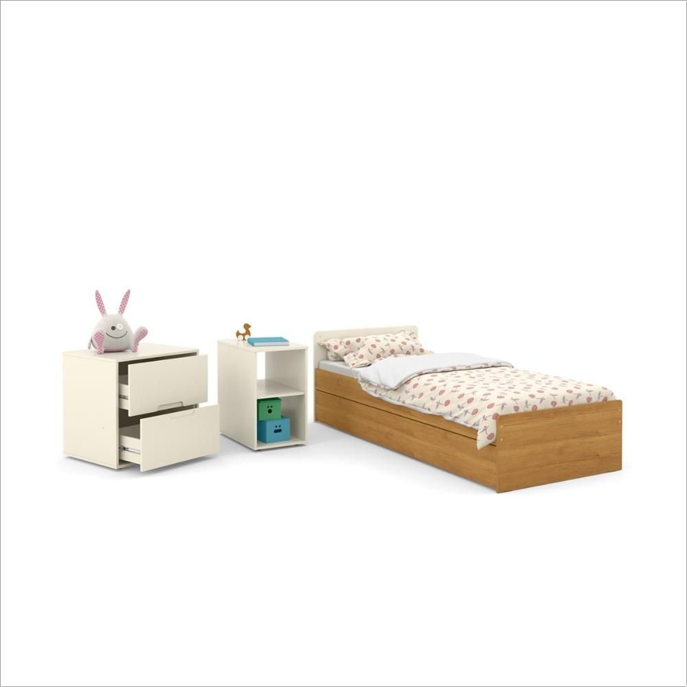 Berço Laqueado 100% MDF Formare com Gavetas e Nicho Off White/Freijó 61510 Matic