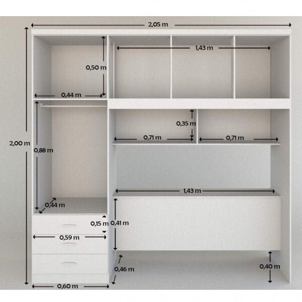 Guarda-Roupa Casal 5 Portas 3 Gavetas Baú Cancun Yescasa 100% MDF Branco