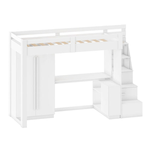 Cama Alta Beliche Office Adulto com Roupeiro e Escrivaninha Moon Yescasa Branco