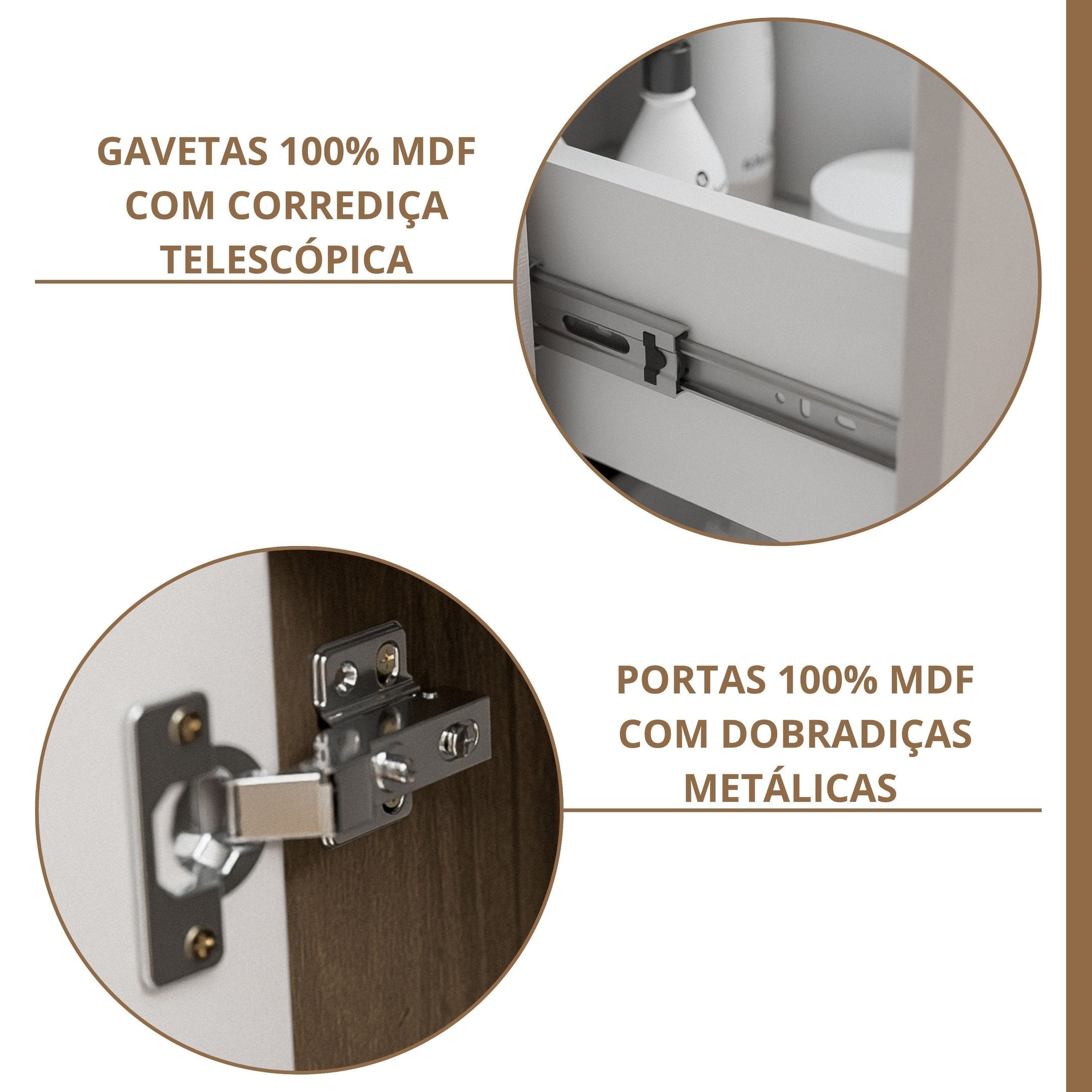 Conjunto para Banheiro Gabinete Suspenso com Cuba e Espelheira Isa MGM Móveis 55cm Marrom/Amêndoa/Off White