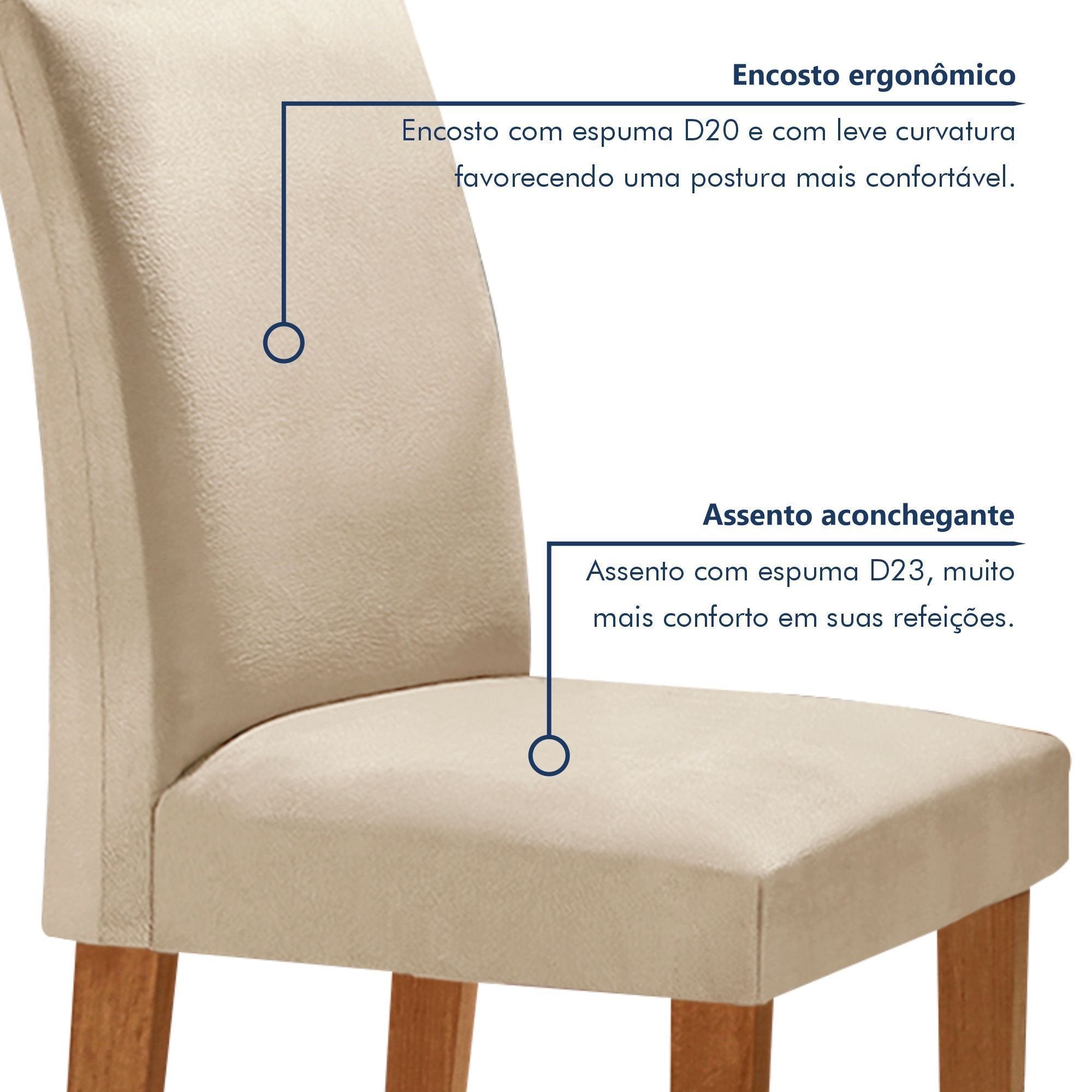 Conjunto Sala de Jantar Mesa Redonda Tampo Vidro e MDF com 6 Cadeiras Luísa Smart Plus Cel Móveis
