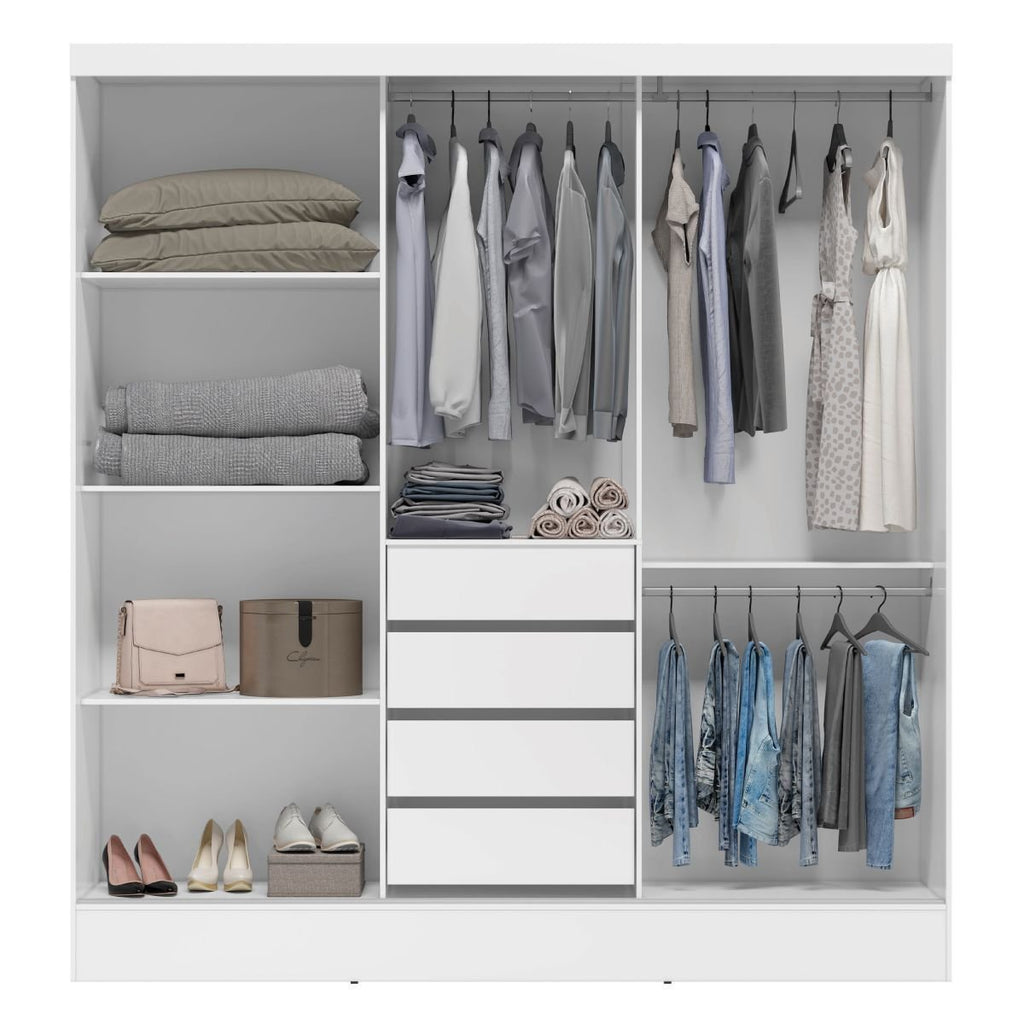 Guarda-Roupa Casal 3 Portas de Correr 4 Gavetas Plata Demóbile MDP Branco