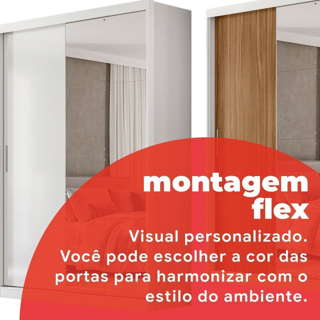 Guarda-Roupa Casal 2 Portas de Correr 4 Gavetas London Demóbile 100% MDF Branco/Amêndola