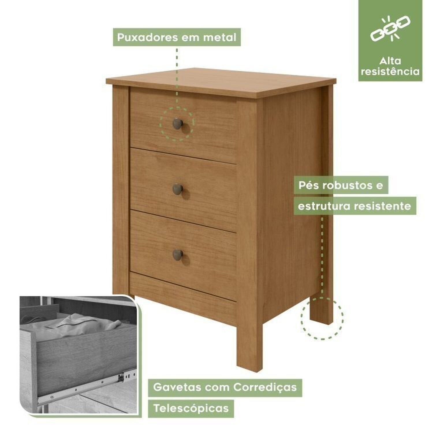 Kit Quarto Infantil 3 Peças com 2 Camas Solteiro e Mesa de Cabeceira Athenas Maggiore Amêndoa Clean