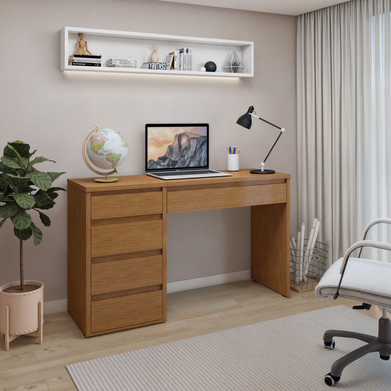 Escrivaninha 100% MDF Berlim 5 Gavetas 136cm Yescasa