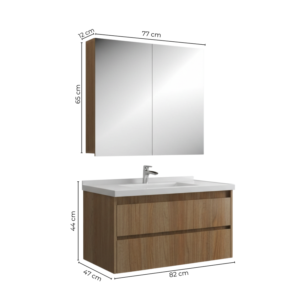 Conjunto para Banheiro Suspenso Belizze Maresias 80cm Cuba e Espelheira Noce Marrom