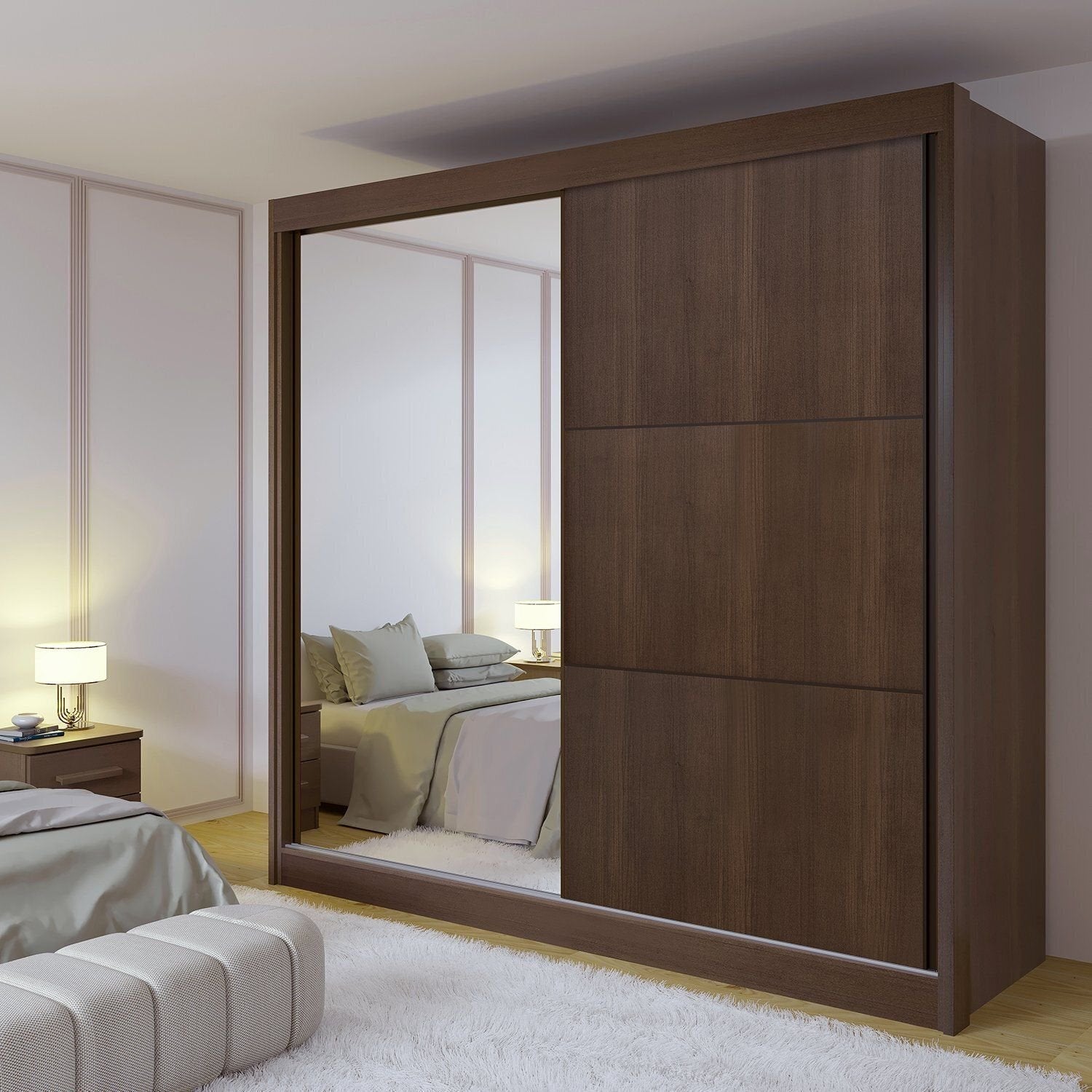 Guarda-Roupa Casal 2 Portas de Correr 6 Gavetas 100% MDF Coliseu D Doro Marrom/Castanho/Off White