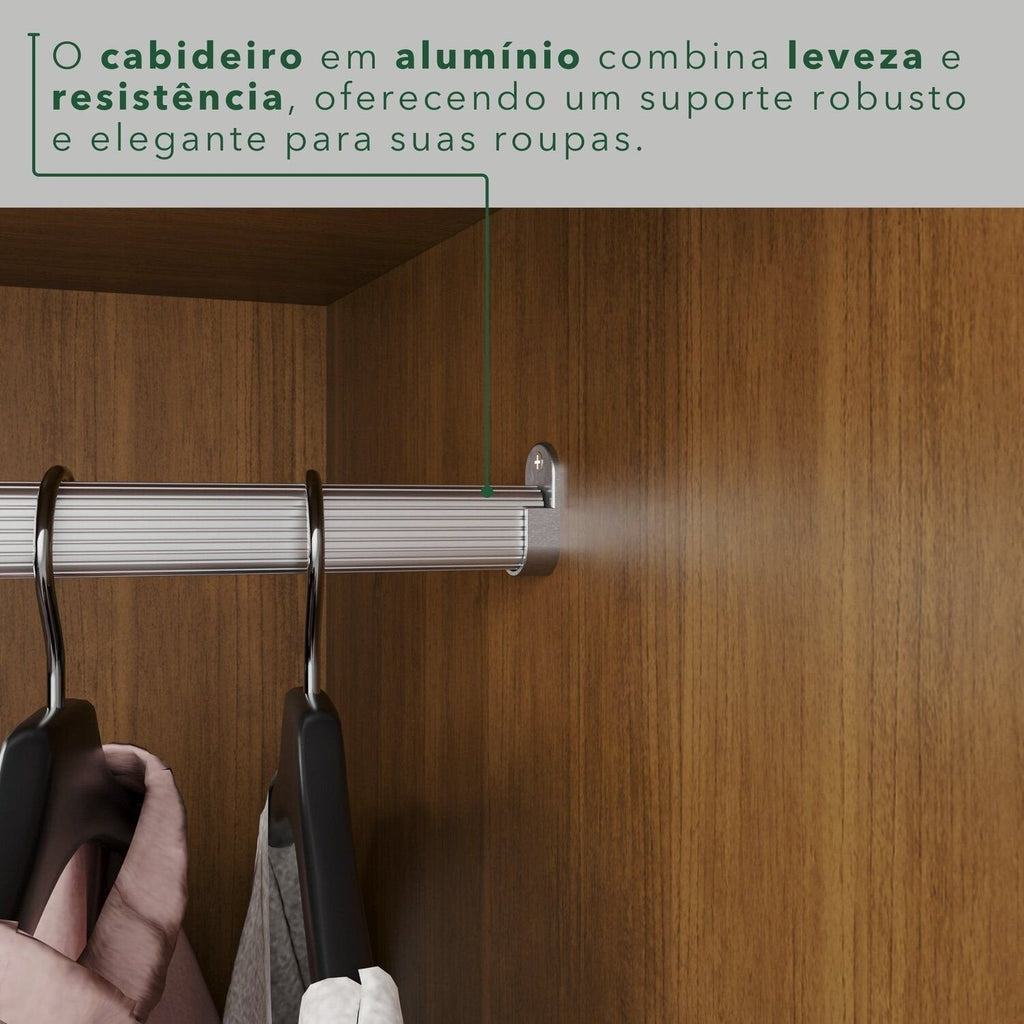 Guarda-Roupa Casal Reflecta com LED 6 Portas 2 Gavetas França Sallêto Móveis Off White/Cinamomo