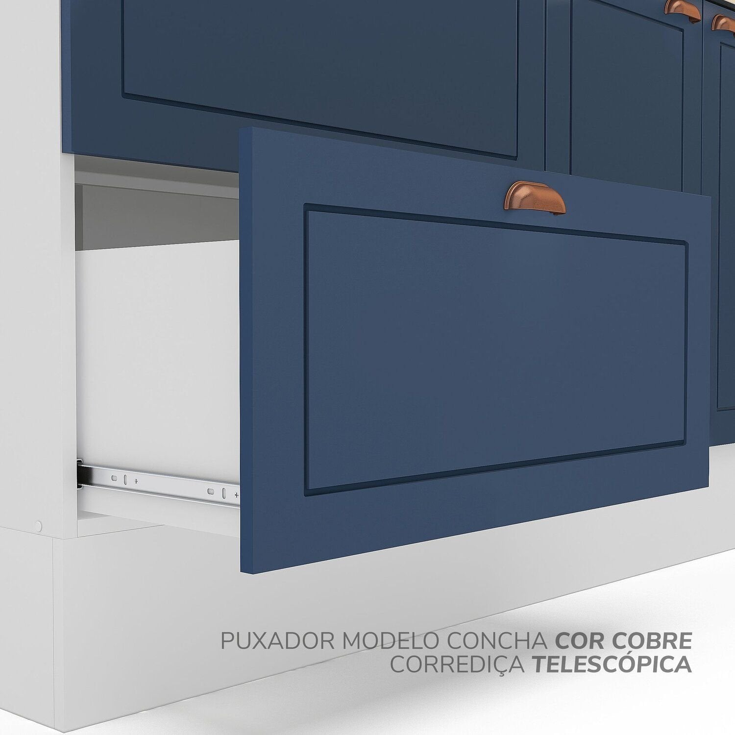 Cozinha Pérola Completa Torre Quente Aéreo 3 Portas Basculante Balcão 120 e 80 Yescasa Azul/Branco 270,2x219,4x52cm