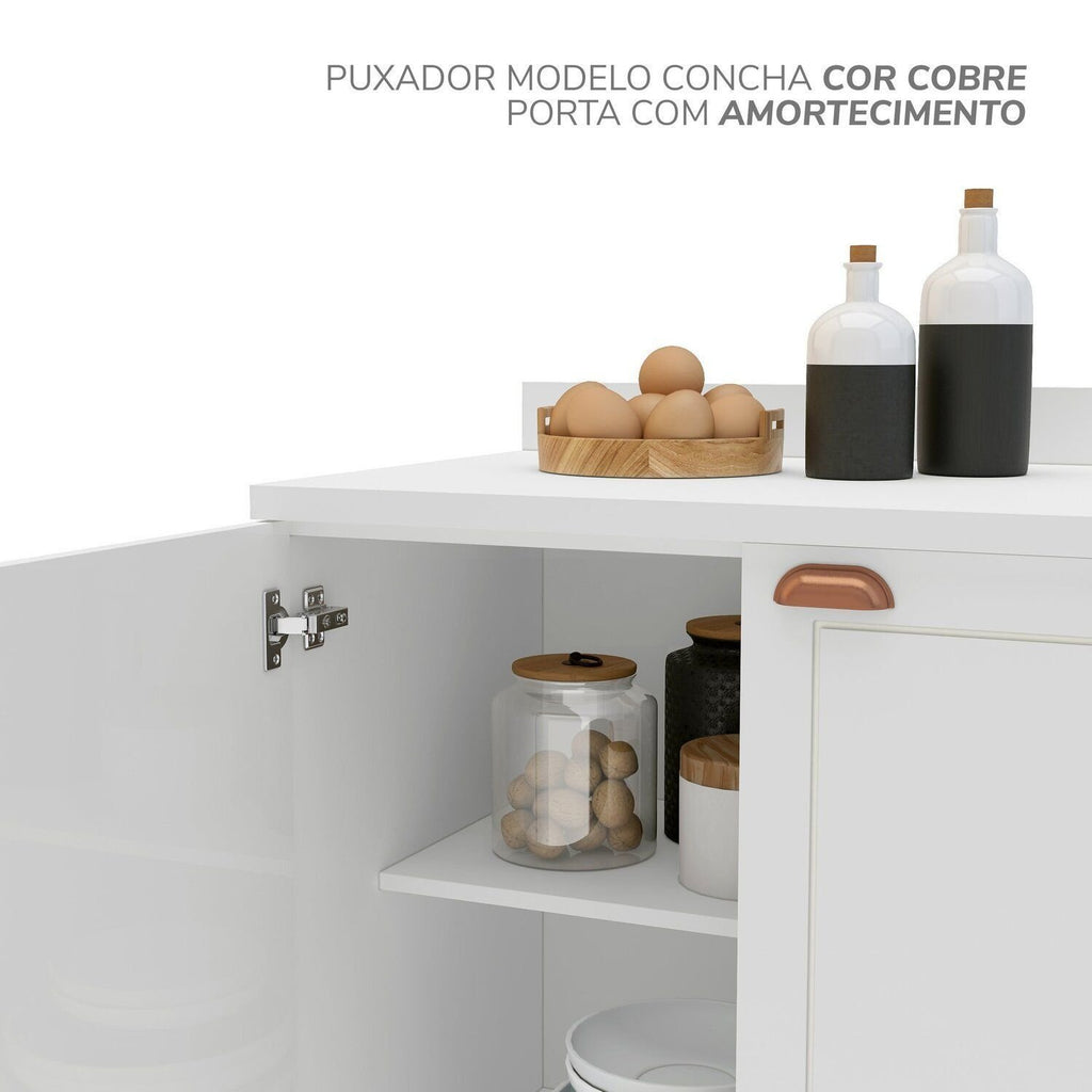 Cozinha Completa Modulada Pérola Yescasa 5 Peças Torre Quente Aéreo 3 Portas Balcão 120 Balcão 80 Basculante Branco