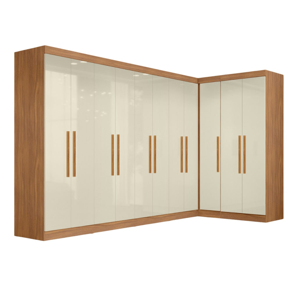 Guarda-Roupa Modulado de Canto 11 Portas 4 Gavetas Paris Maxel 100% MDF Off White/Cinamomo