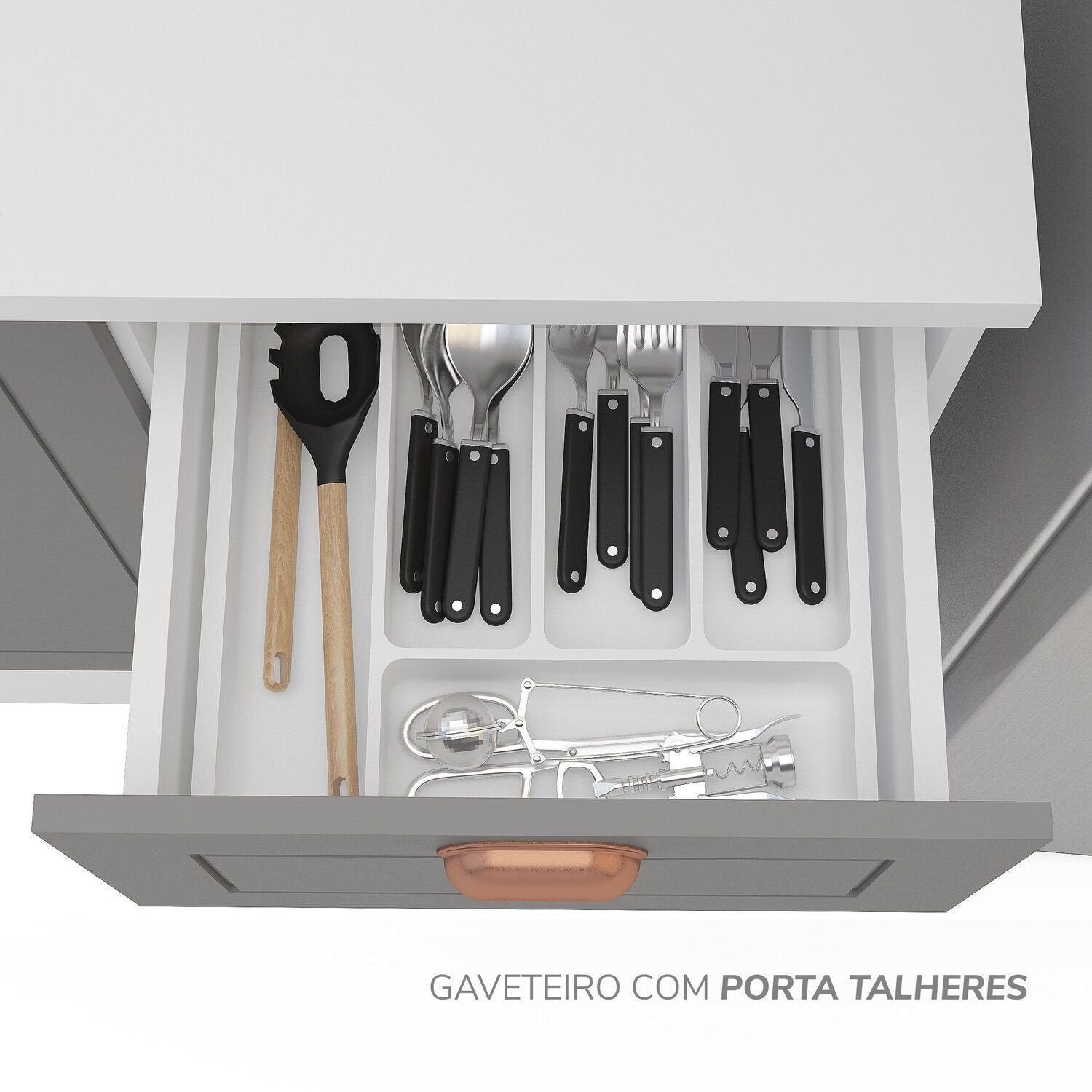 Cozinha Completa Modulada 8 Peças com Rodapé Pérola Yescasa Cinza/Branco