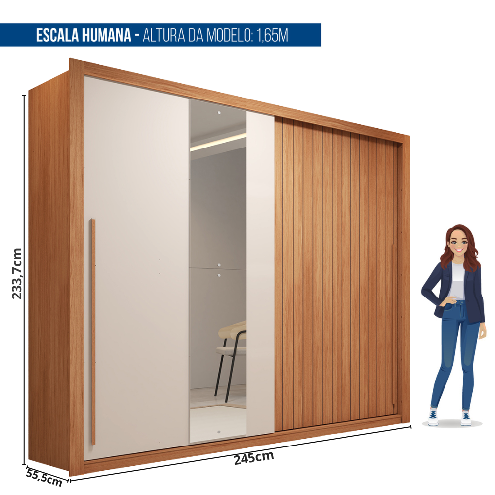 Guarda-Roupa Casal 2 Portas de Correr Ripado com Espelho Suburban Espresso Móveis MDF Freijó/Off White