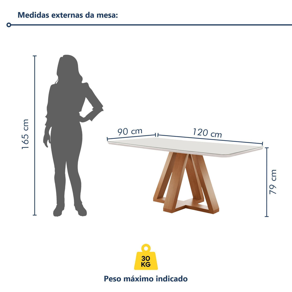 Conjunto Sala de Jantar Mesa Retangular Tampo Vidro Kyra 120x90 com 4 Cadeiras Arizona Cel Móveis