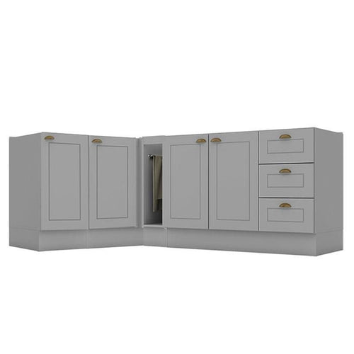 Balcão Cozinha Porta Toalha Canto Reto 1 Porta Pia 120cm Americana Henn Cinza