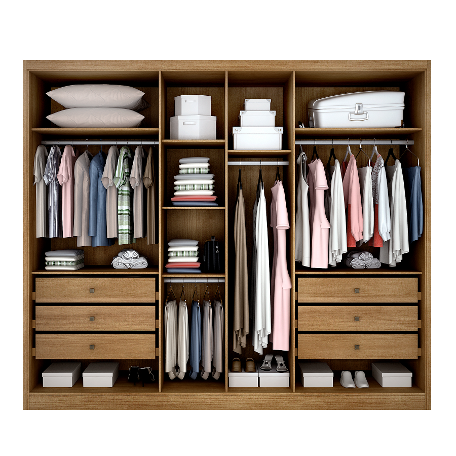 Guarda-Roupa Casal 6 Portas 6 Gavetas com Espelho Reno Novo Horizonte 100% MDF Marrom/Cumaru/Fendi
