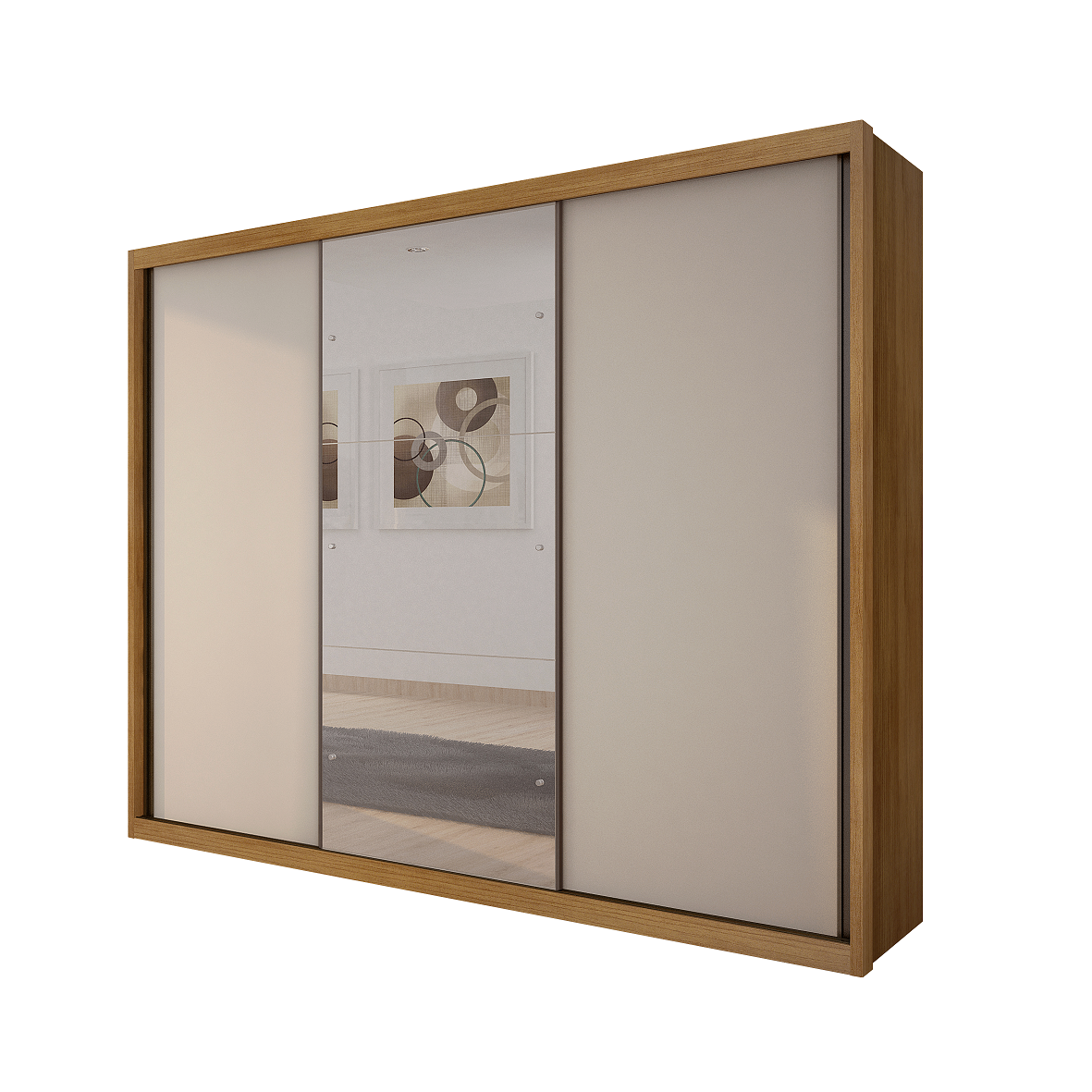Guarda-Roupa Casal 3 Portas de Correr 6 Gavetas Vegas Novo Horizonte 100% MDF Cumaru Fendi