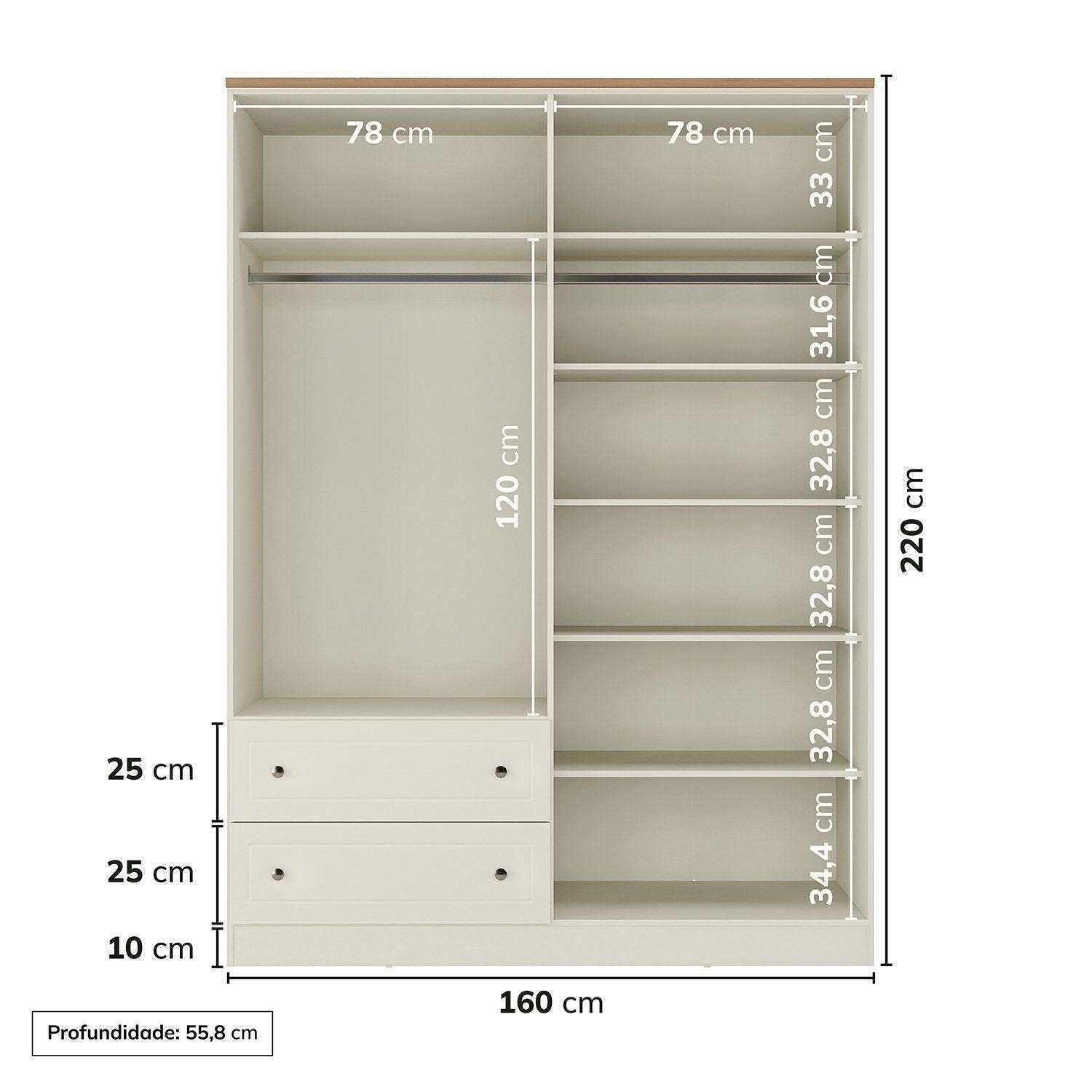 Guarda-Roupa Casal 4 Portas 2 Gavetas Ananda CabeCasa Bege/Offwhite