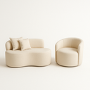 Conjunto Sala de Estar Gaia 1 Poltrona Sofá Curvo Orgânico Suede Azul Marinho MD Montanaris Decor
