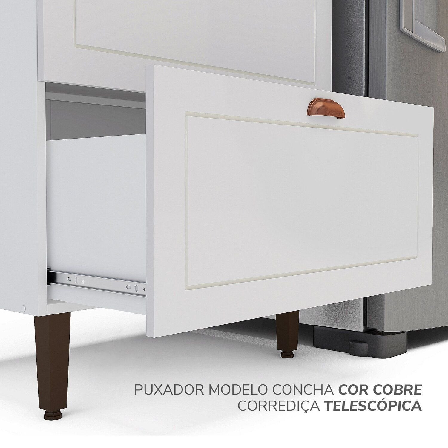 Cozinha Completa Modulada Pérola Yescasa 5 Peças Torre Quente Aéreo 3 Portas Balcão 120 Balcão 80 Basculante Branco