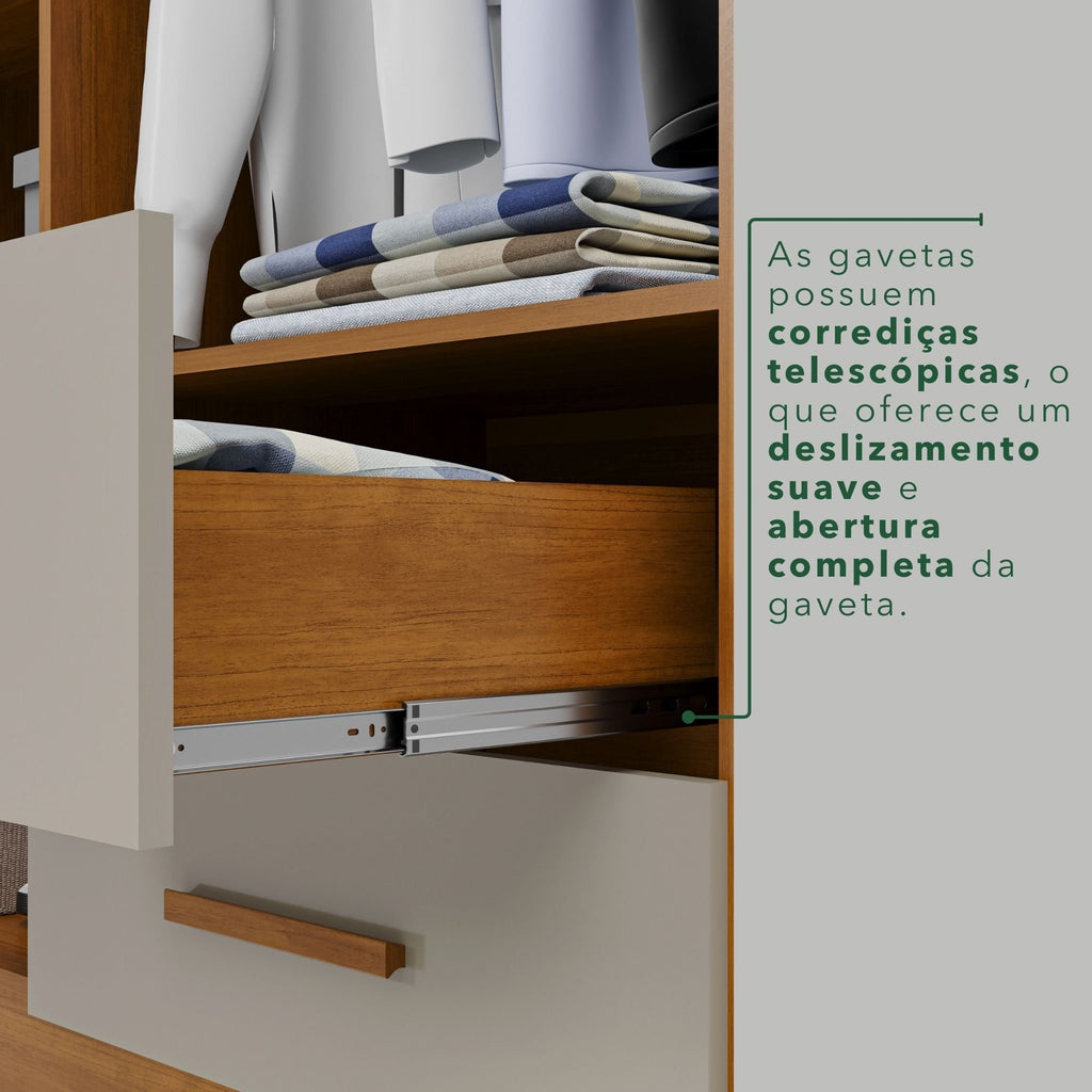 Guarda-Roupa Casal 6 Portas 2 Gavetas Estrela Premium Sallêto Móveis MDP Off White/Cinamomo