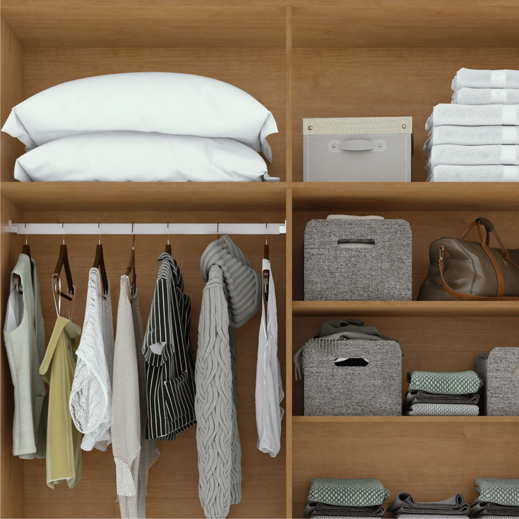 Guarda-Roupa Solteiro 4 Portas 2 Gavetas Alonzo Móveis Lopas 100% MDF Marrom Amêndoa Clean/Branco