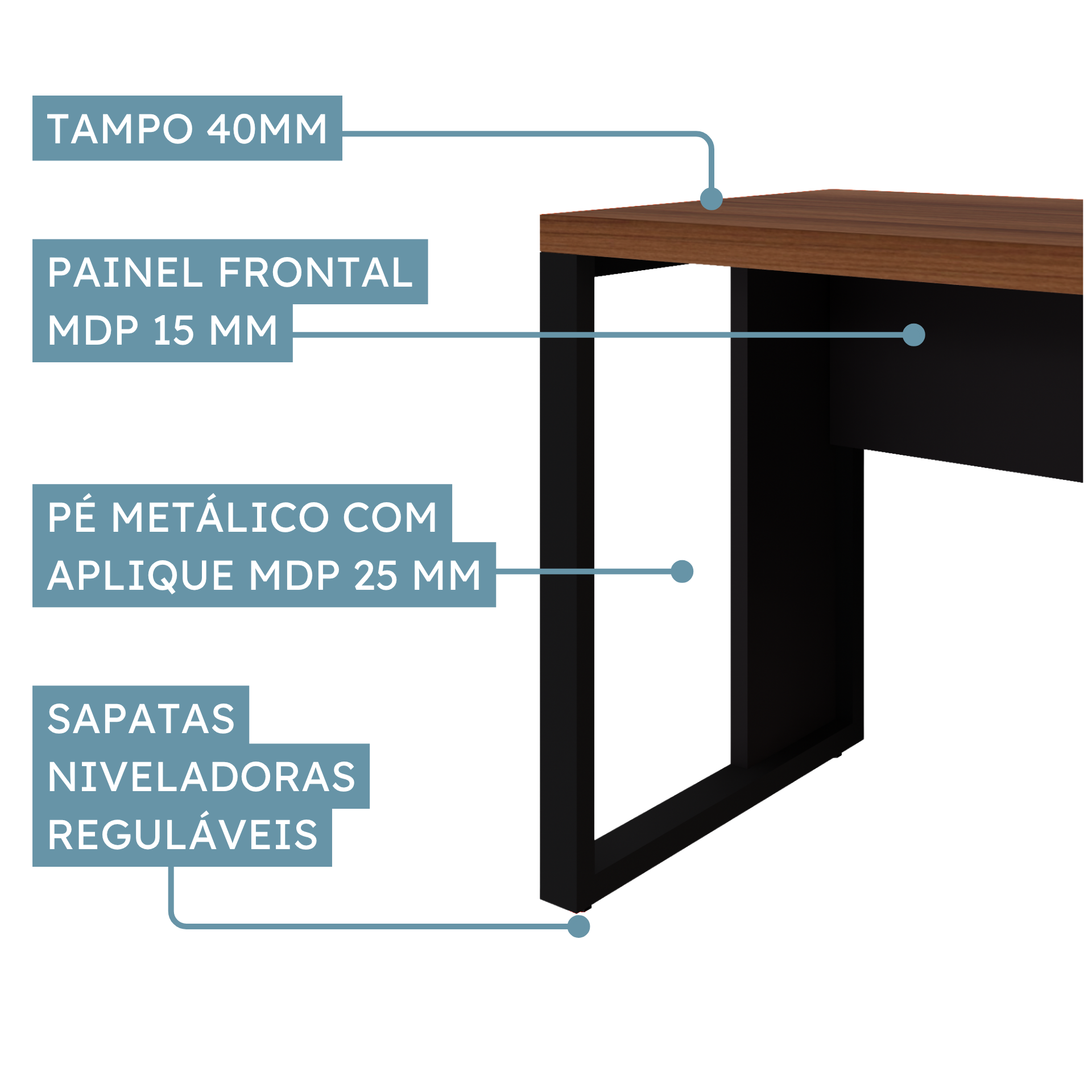 Escrivaninha Mesa Escritório Diretor 170cm Preto e Marrom Yescasa