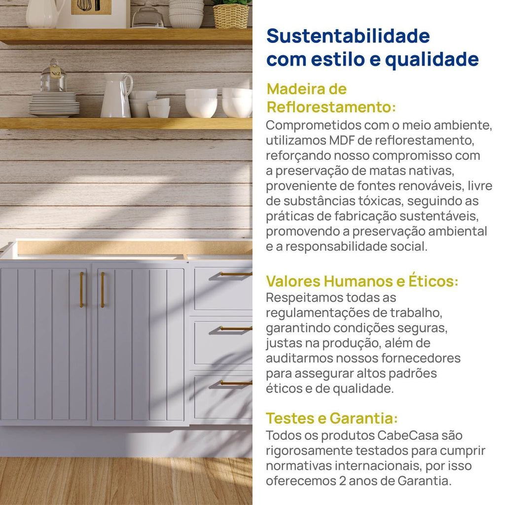 Balcão para Pia 120cm sem Tampo Marselha CabeCasa MadeiraOriginals Azul/Sereno
