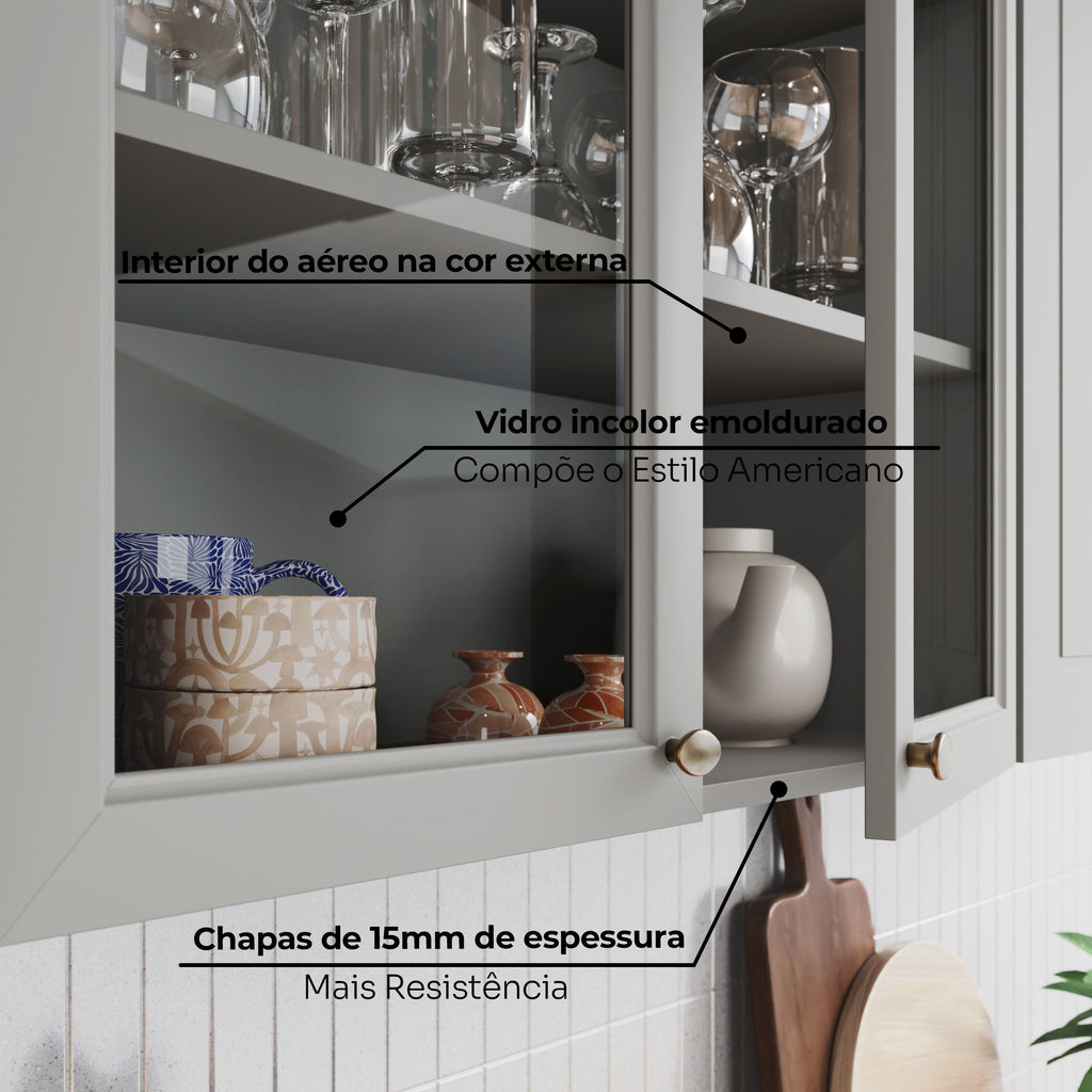 Cozinha Completa Modulada Emily 6 Peças Aéreo Microondas Cinza/Nature Espresso Móveis