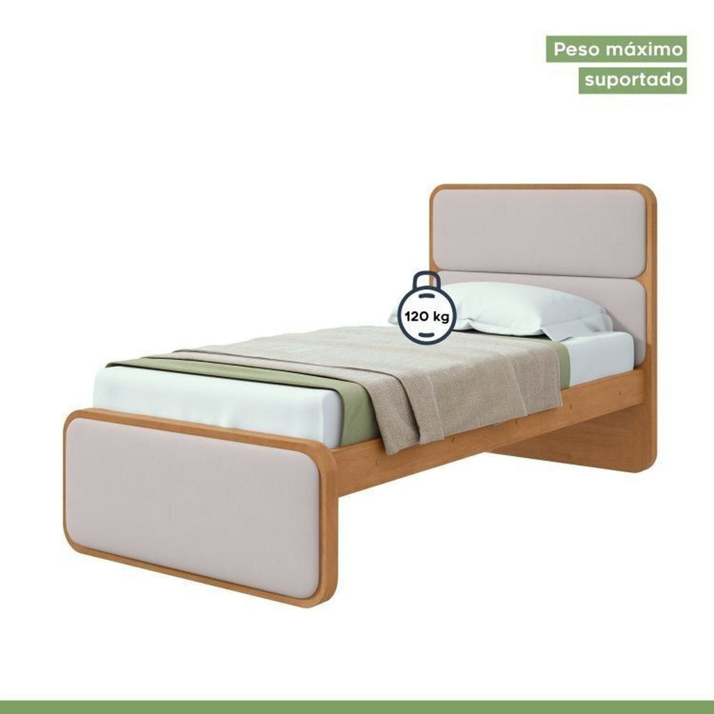 Kit 3 Peças com 2 Camas de Solteiro e Mesa de Cabeceira Loop Bege Amêndoa Clean/Off White Móveis Lopas
