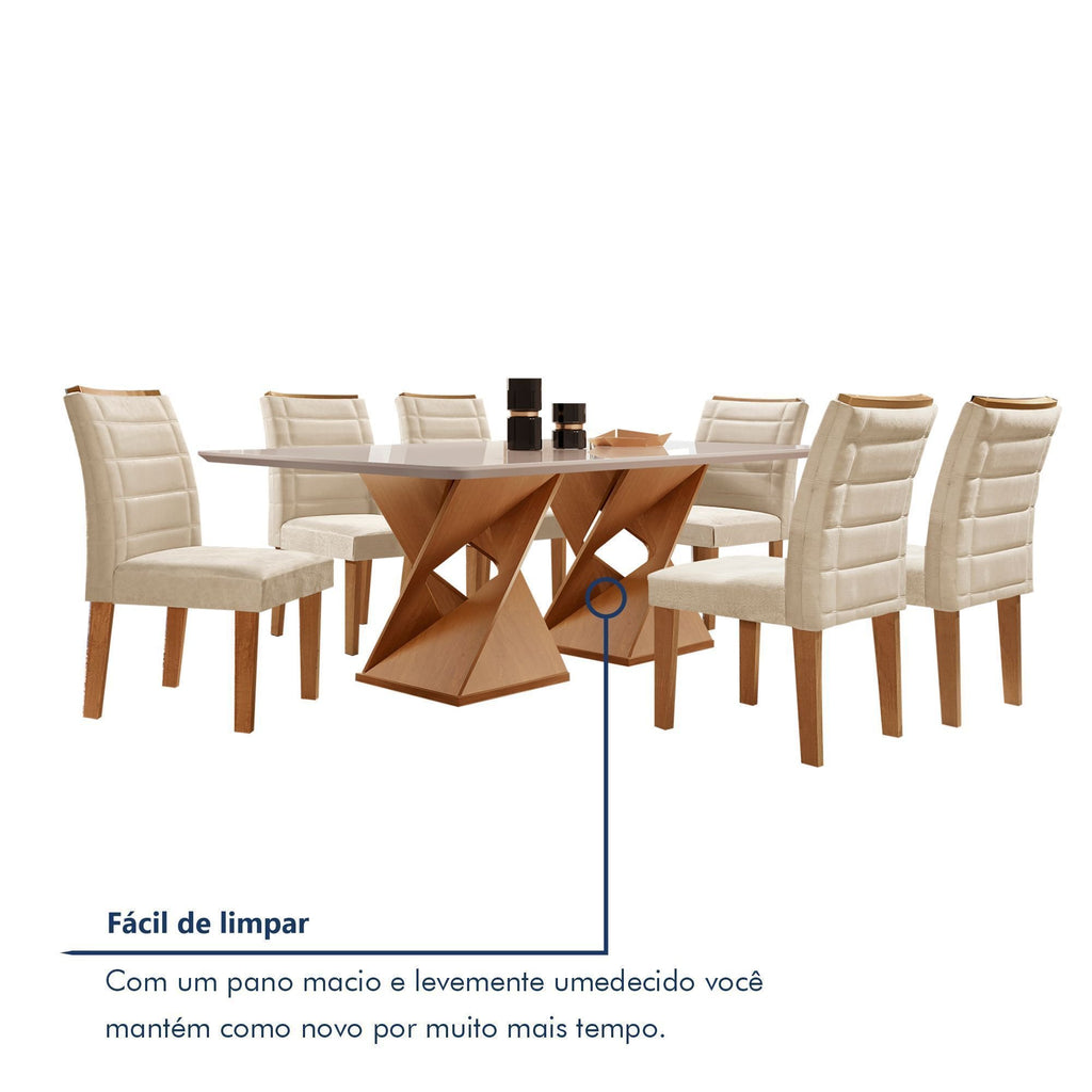 Conjunto Sala de Jantar Genova Tampo Vidro/MDF com 6 Cadeiras Genova Smart Plus Cel Móveis