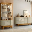 Conjunto Buffet Mônaco e Cristaleira Moss Porta Curva MDF LED Madetec