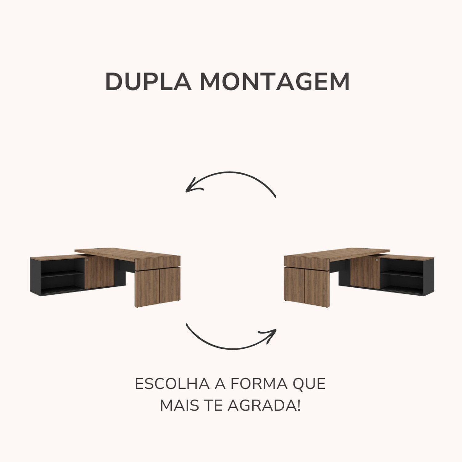 Escrivaninha Mesa Escritório em L com Caixa de Tomada Tamburato Estação Diretoria 202,5cm Marrom Artany