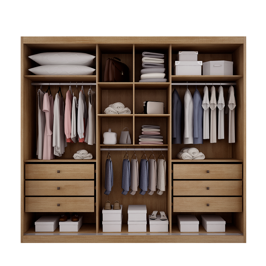 Guarda-Roupa Casal 3 Portas de Correr 6 Gavetas Vegas Novo Horizonte 100% MDF Cumaru Fendi