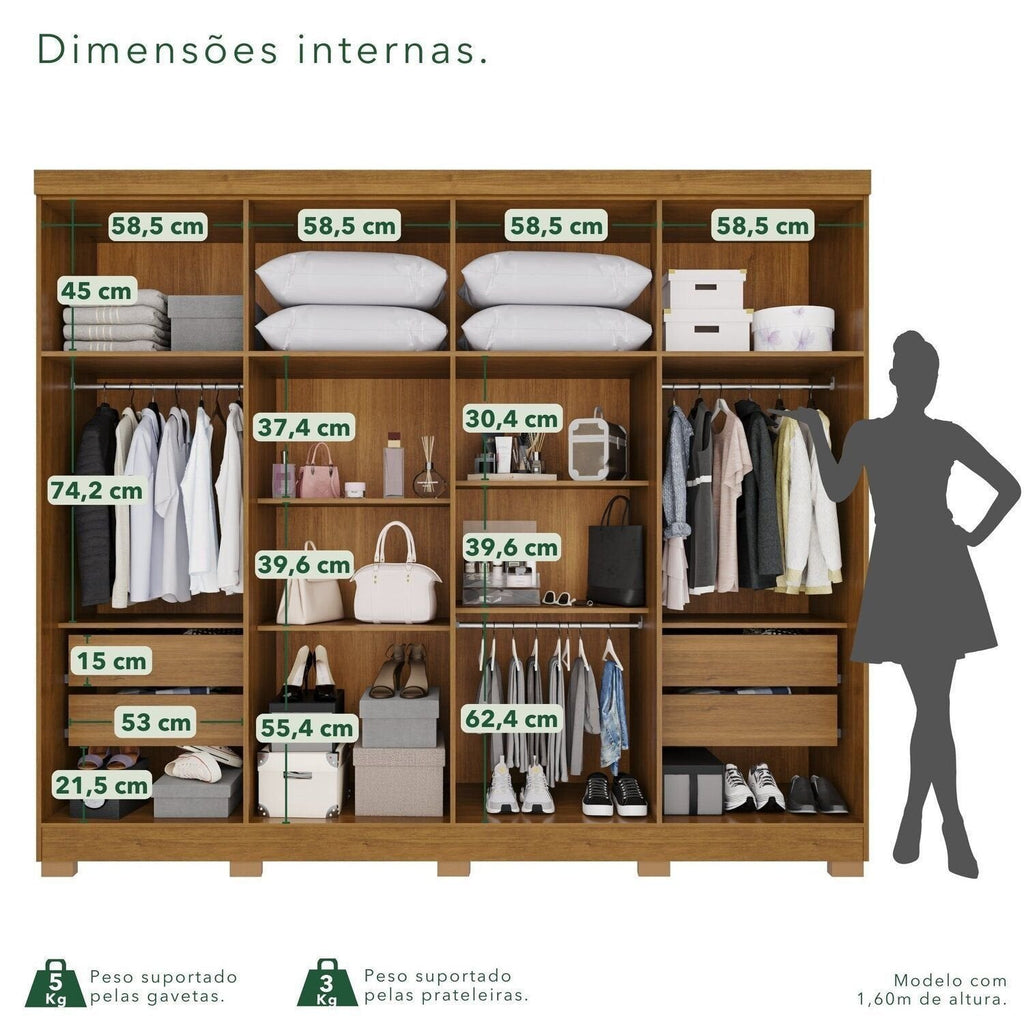 Guarda-Roupa Casal França 8 Portas 4 Gavetas Espresso Móveis Off White/Cinamomo