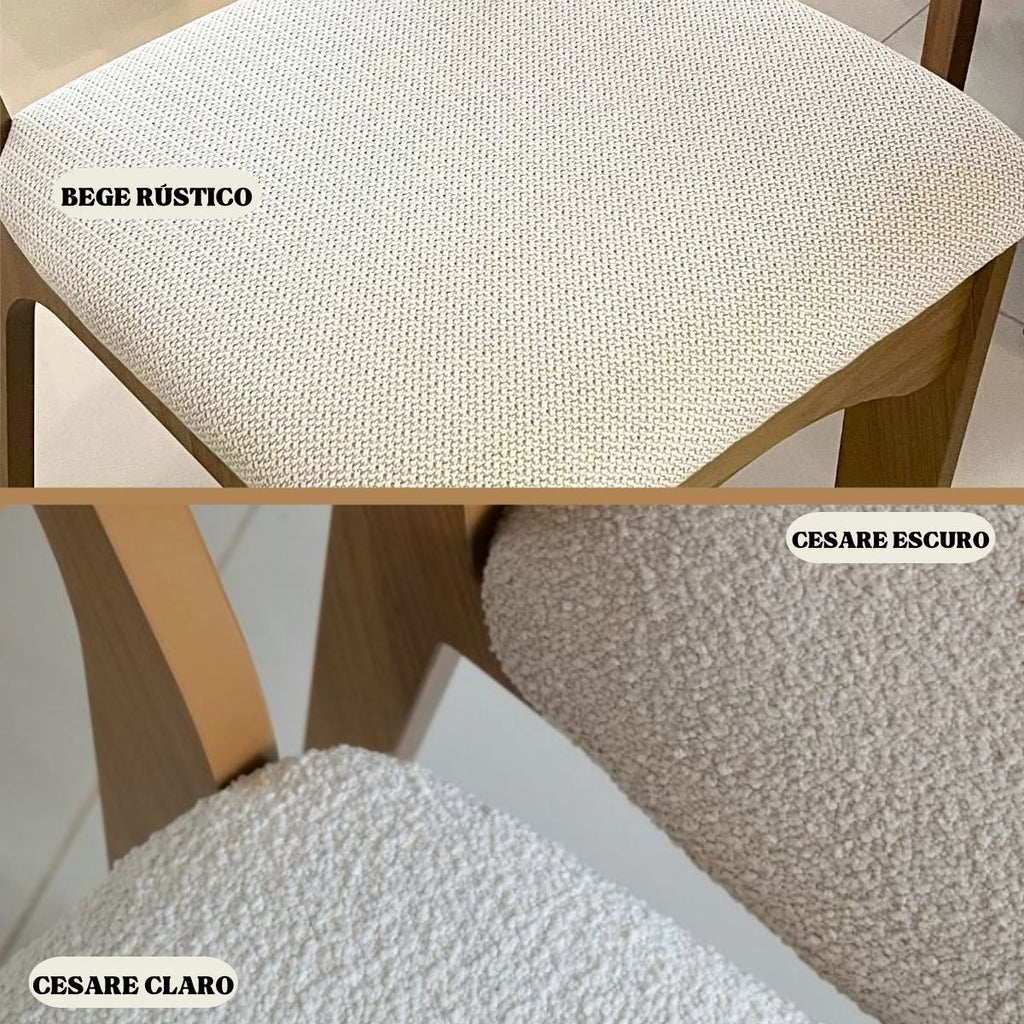 Conjunto de Jantar Mesa Redonda MDF 4 Cadeiras Tela Palha Freijó Off White Cesare Claro Dalla Costa