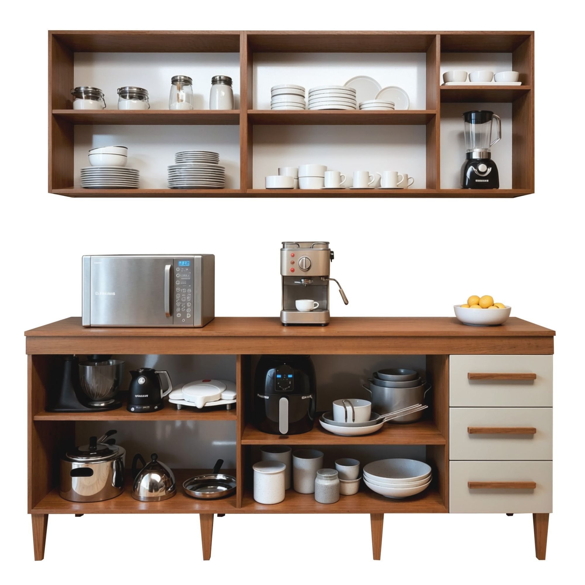 Cozinha Completa Modulada 9 Portas 3 Gavetas Atenas Kaiki Móveis Branco