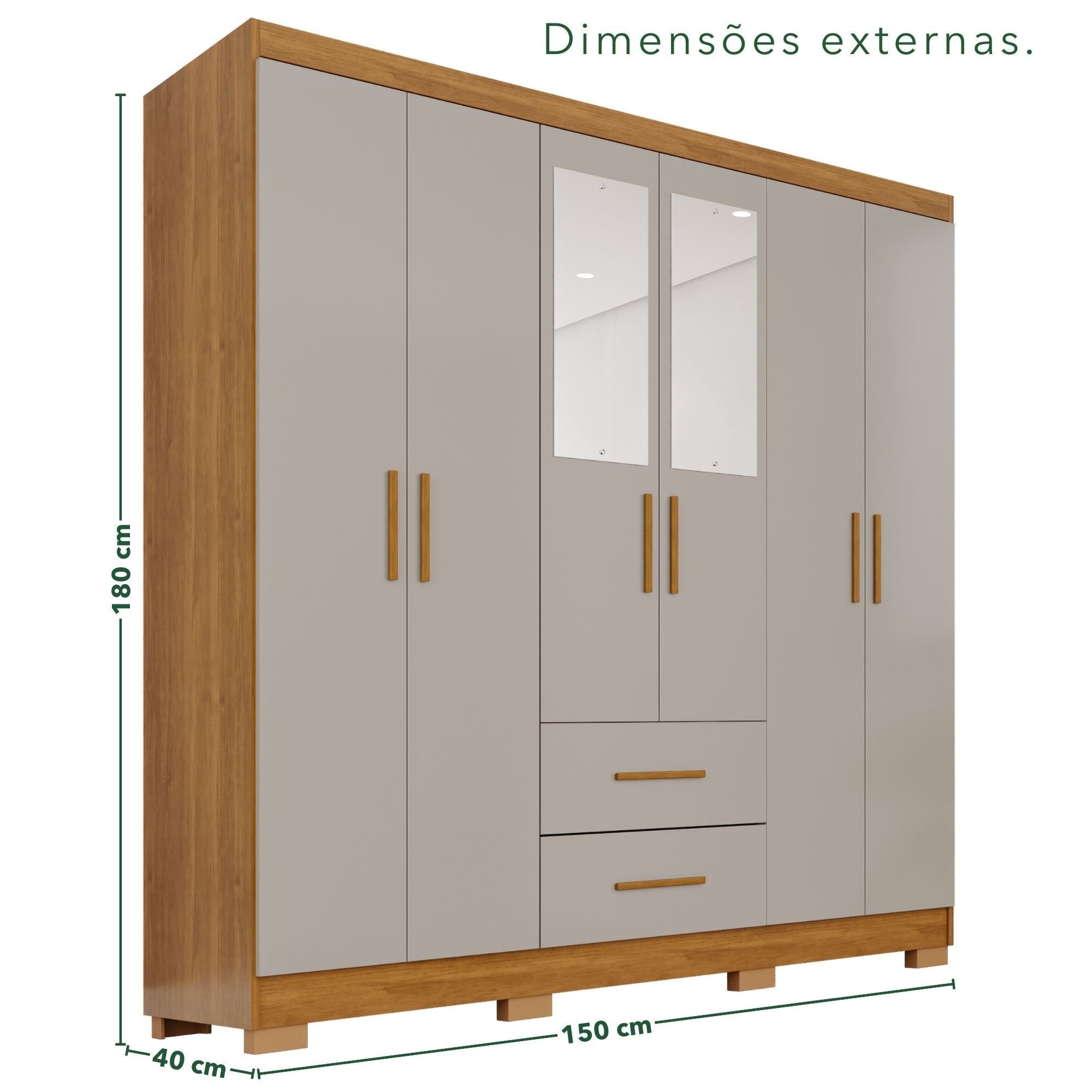 Guarda-Roupa Casal 6 Portas 2 Gavetas Estrela Premium Sallêto Móveis MDP Off White/Cinamomo