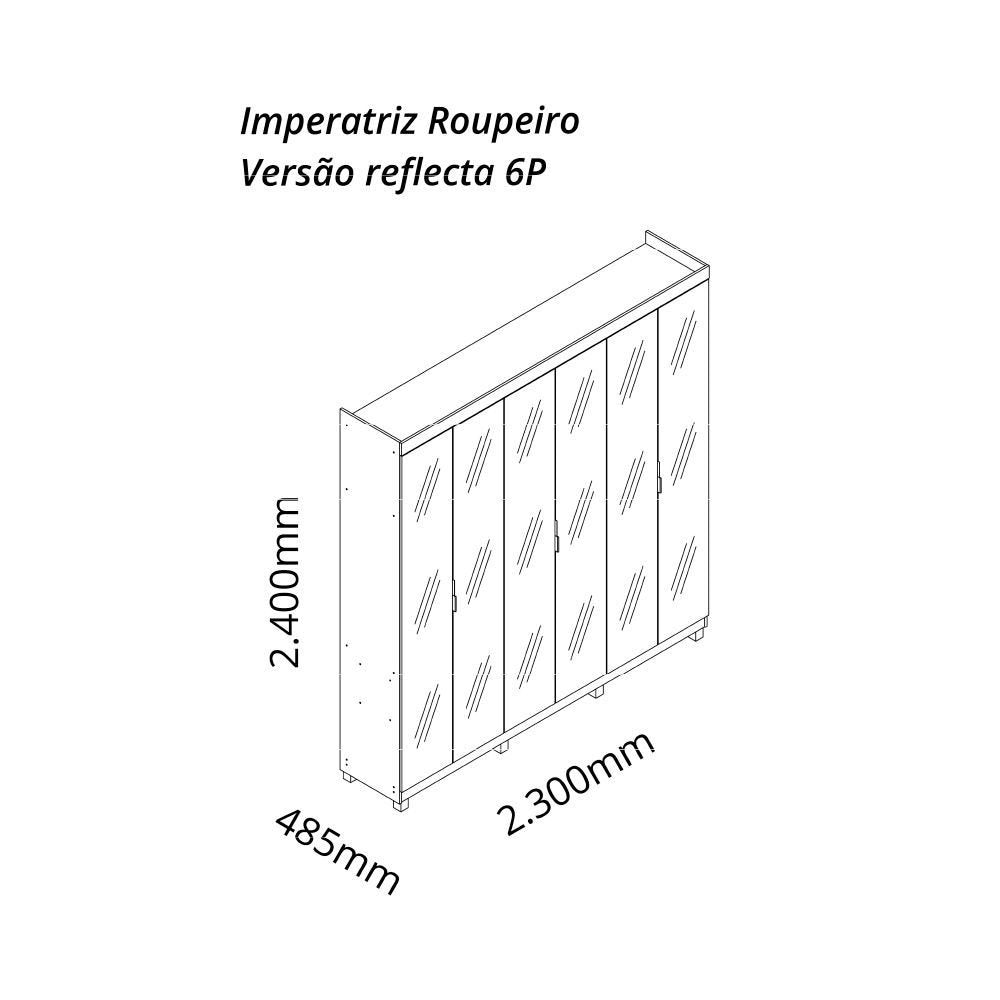 Guarda-Roupa Casal 6 Portas Imperatriz Reflecta com LED 100% MDF Yescasa