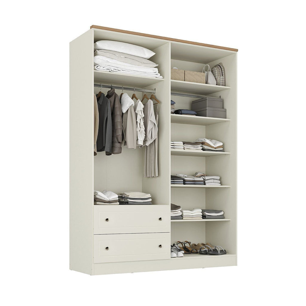 Guarda-Roupa Casal 4 Portas 2 Gavetas Ananda CabeCasa Bege/Offwhite