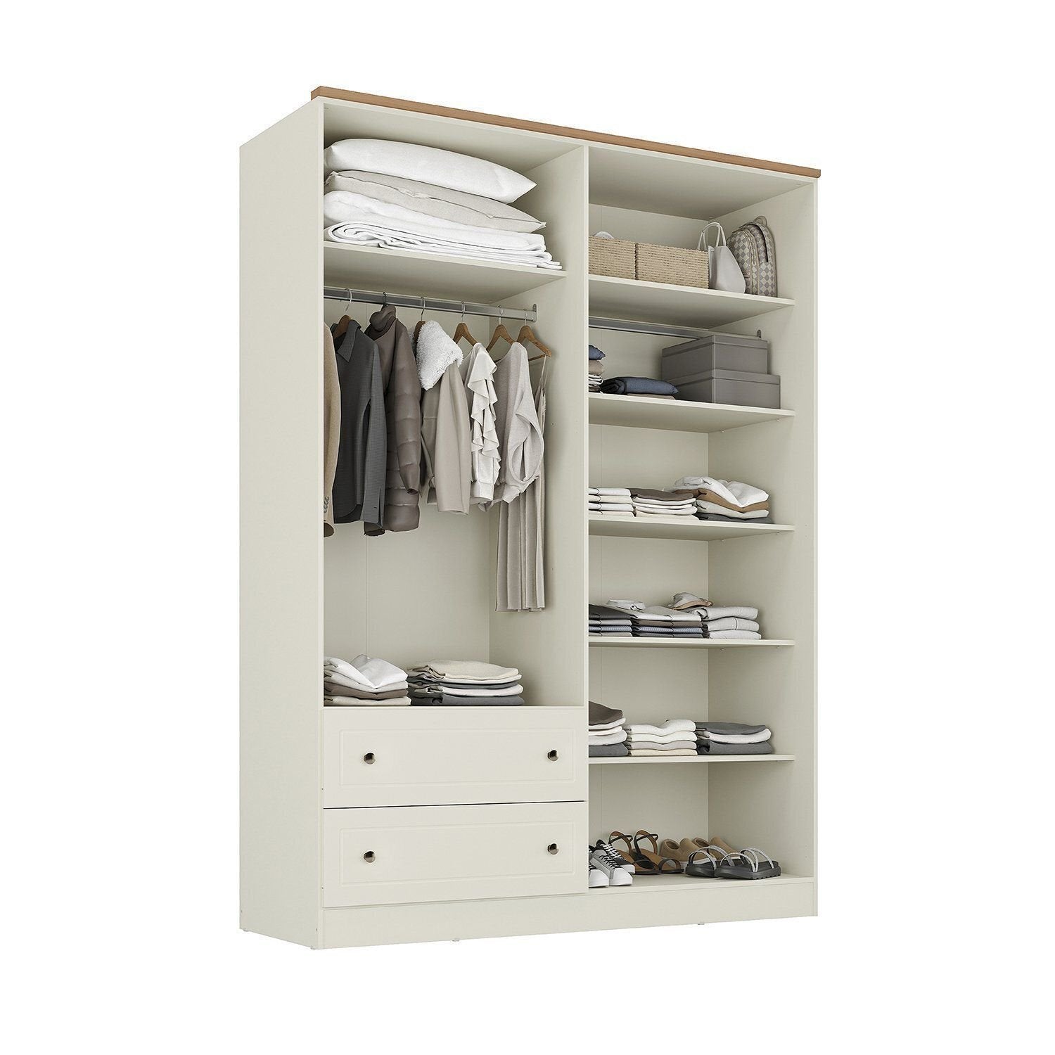 Guarda-Roupa Casal 4 Portas 2 Gavetas Ananda CabeCasa 100% MDF Bege/Offwhite