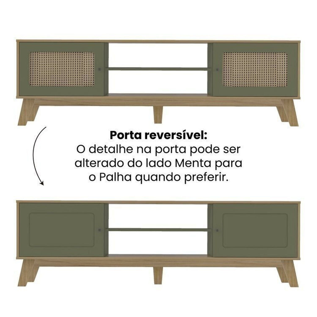 Kit 3 Peças Sala de Estar Charlotte Rack para TV Até 75 Polegadas Mesa de Centro e Apoio Espresso Móveis Carvalho/Menta