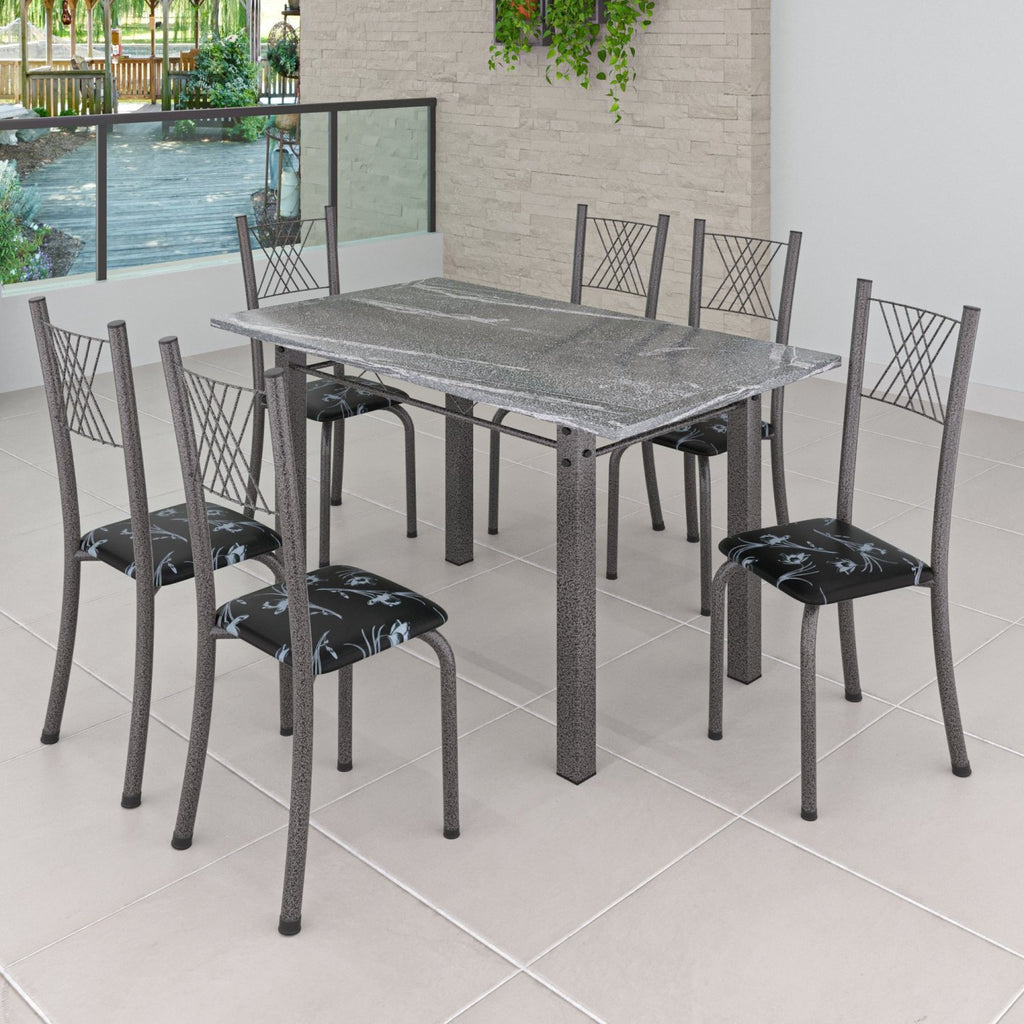 Conjunto Sala de Jantar Mesa Tampo de Granito com 6 Cadeiras Topázio Sara Yescasa