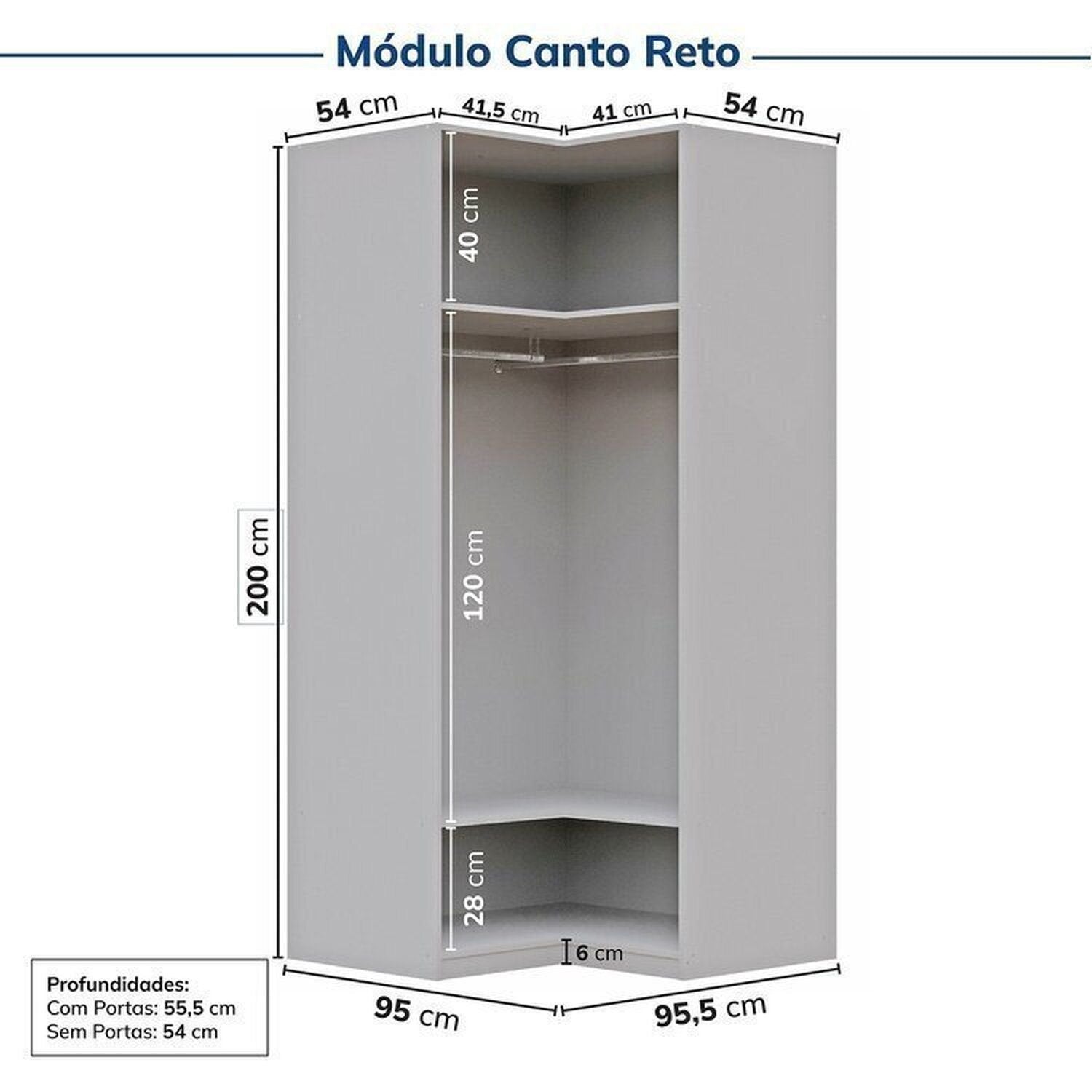 Guarda-Roupa Modulado de Canto 10 Peças 18 Portas Jade CabeCasa MadeiraMadeira