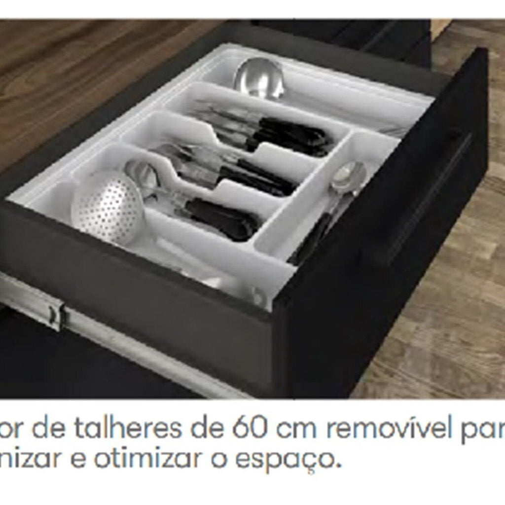 Cozinha Modulada em Aço Exclusive Itatiaia 5 Peças 7 Portas 6 Gavetas Paneleiro Forno Rodapé PVC Preto/Grafite/Matt