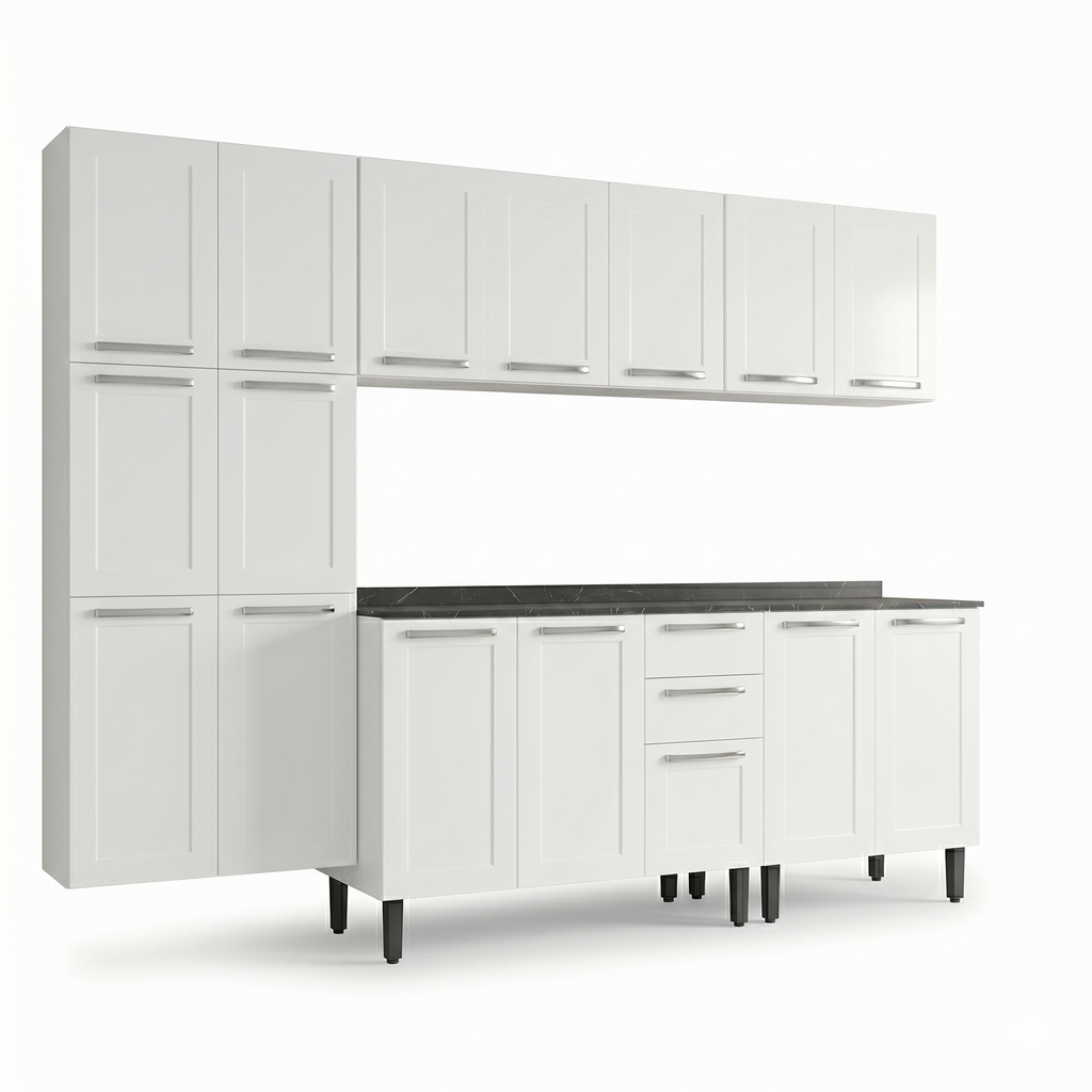 Cozinha Modulada em Aço 5 Peças 16 Portas 2 Gavetas Florença Itatiaia Branco/Neve
