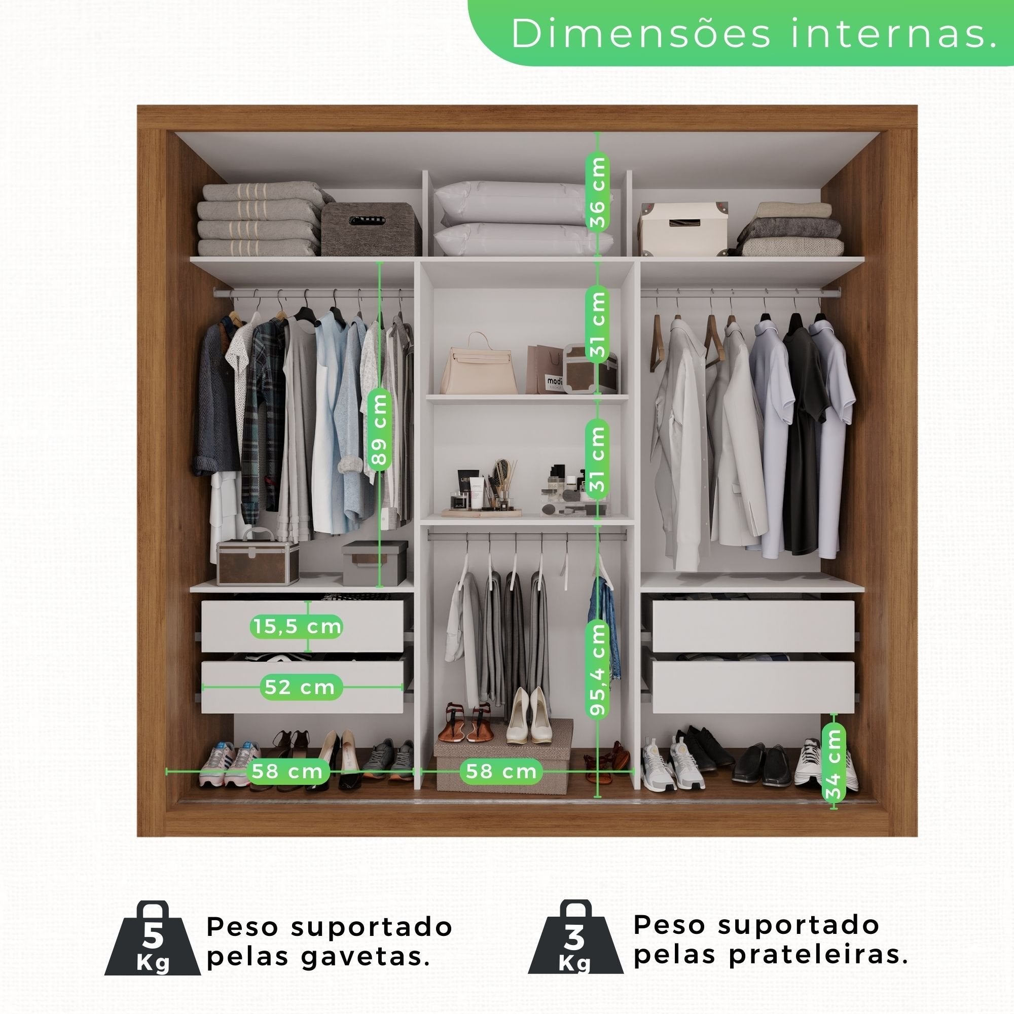 Guarda-Roupa Casal 3 Portas com Espelho 4 Gavetas Costa Rica Cinamomo Off-White Sallêto Móveis