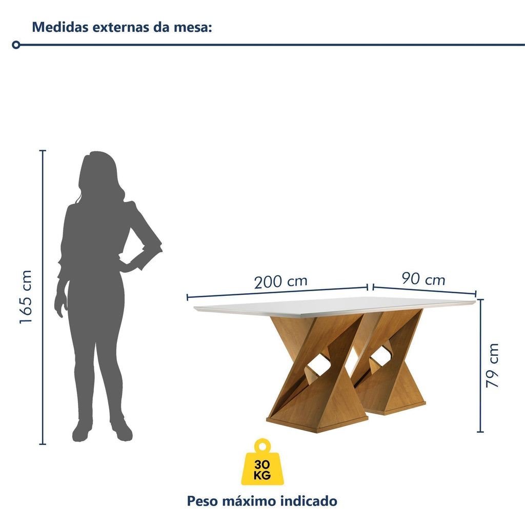 Conjunto Sala de Jantar Mesa Retangular Tampo Vidro/MDF com 8 Cadeiras Genova Smart Plus Cel Móveis