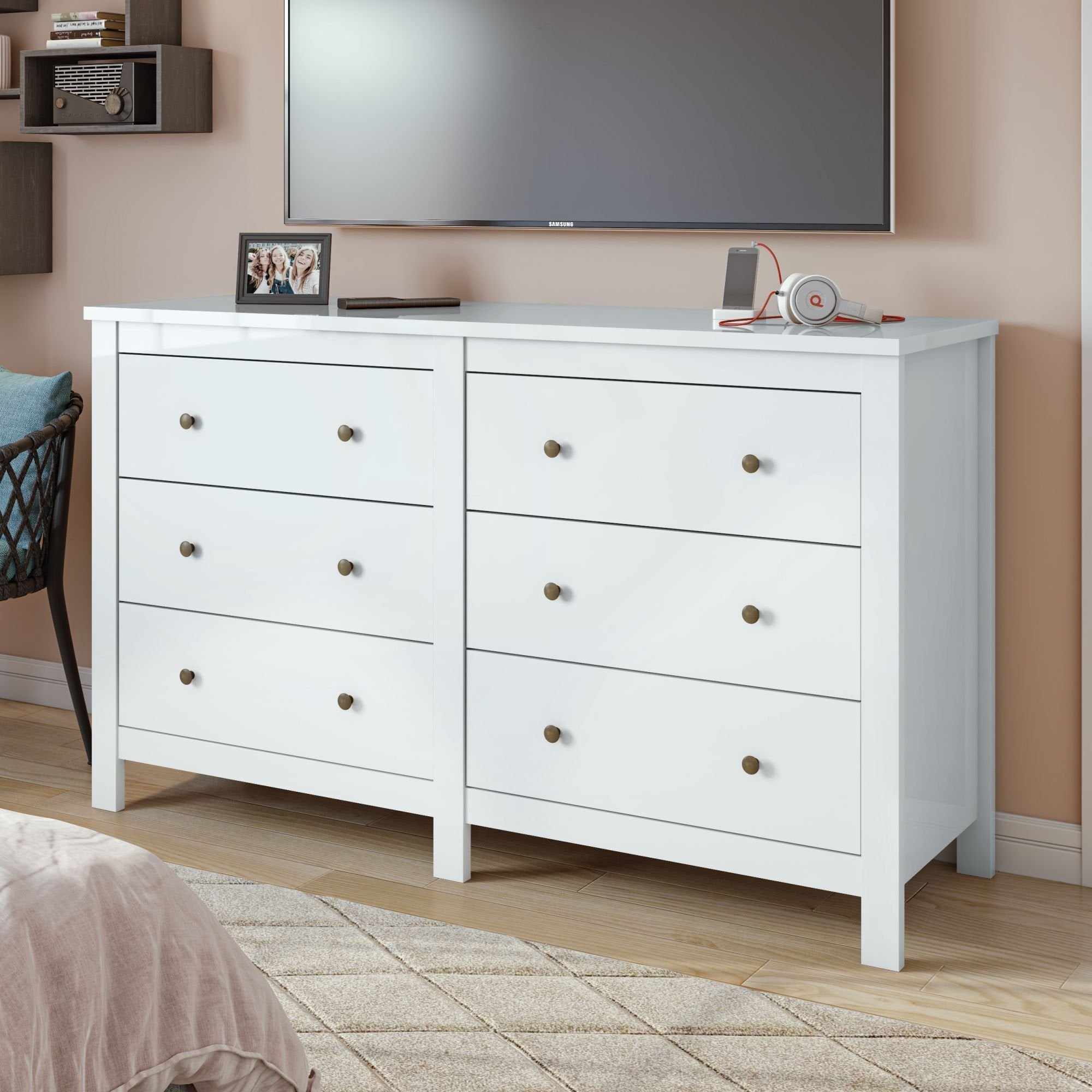 Cômoda para Quarto 6 Gavetas Estilo Clássico MDF Maggiore New 162cm Espresso Móveis Branco